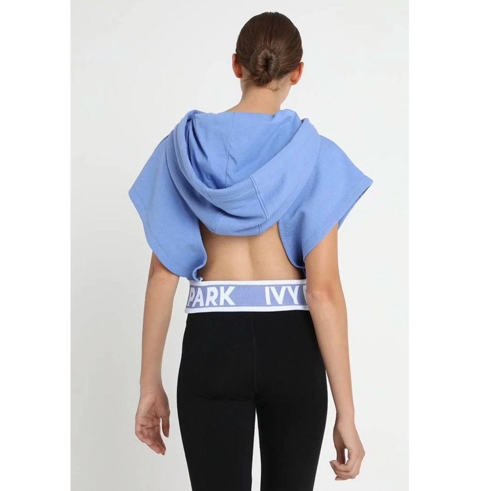 Ivy Park Flatknit Backless Short Sleeve Hoodie Blue Size XL - Picture 2 of 3